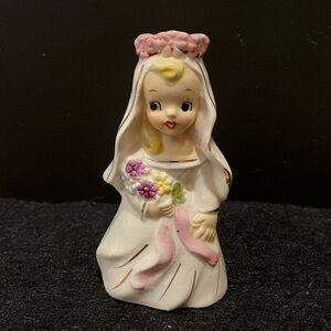 Vintage Tilso Bride Figurine with Pink and White Accents Candle Holder